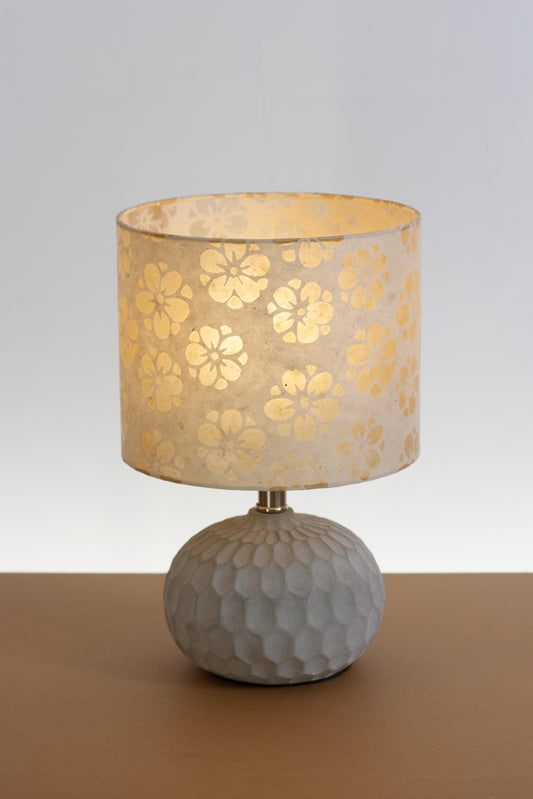 Rola Round Ceramic Table Lamp Base in Grey ~ Drum Lamp Shade 25cm(d) x 20cm(h) P75 ~ Batik Star Flower Natural