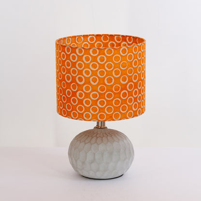 Rola Round Ceramic Table Lamp Base in Grey ~ Drum Lamp Shade 25cm(d) x 20cm(h) P03 ~ Batik Orange Circles