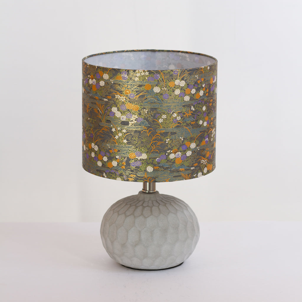 Rola Round Ceramic Table Lamp Base in Grey ~ Drum Lamp Shade 25cm(d) x 20cm(h) W08 - Lily Pond