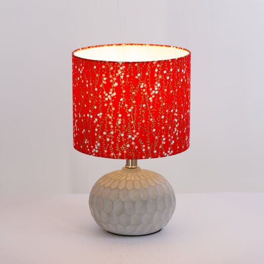 Rola Round Ceramic Table Lamp Base in Grey ~ Drum Lamp Shade 25cm(d) x 20cm(h) W01 ~ Red Daisies