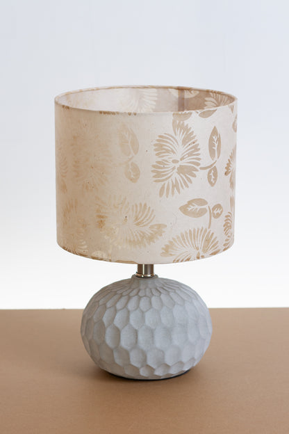 Rola Round Ceramic Table Lamp Base in Grey ~ Drum Lamp Shade 25cm(d) x 20cm(h) P09 ~ Batik Peony on Natural