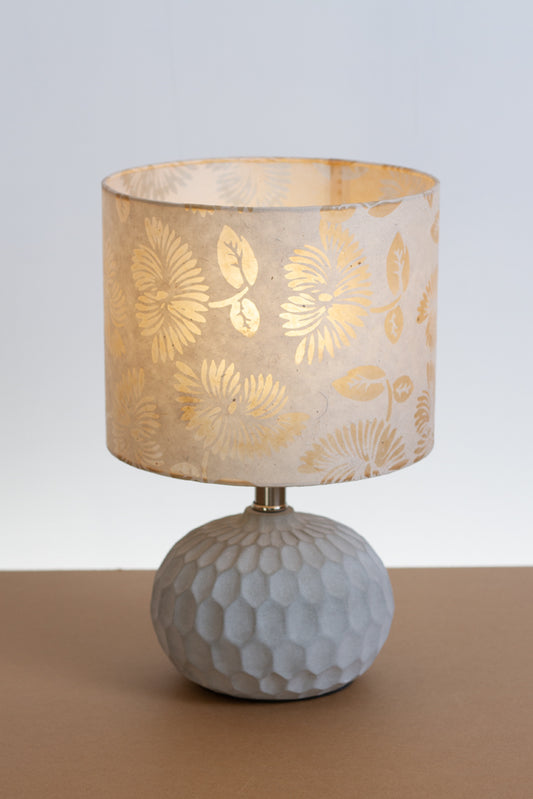 Rola Round Ceramic Table Lamp Base in Grey ~ Drum Lamp Shade 25cm(d) x 20cm(h) P09 ~ Batik Peony on Natural