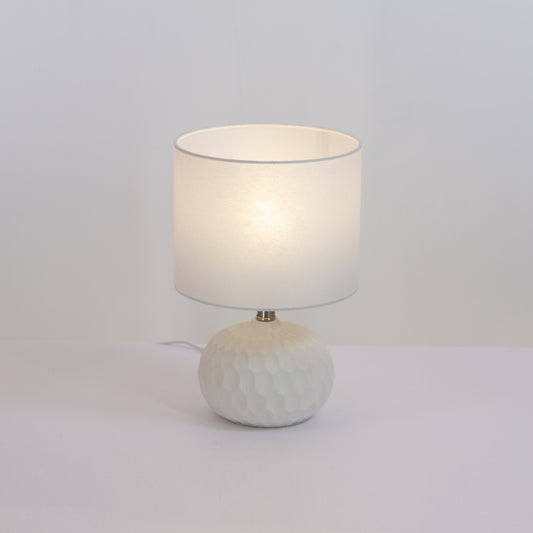 Rola Round Ceramic Table Lamp Base in White ~ Drum Lamp Shade 25cm(d) x 20cm(h) P47 ~ White Non Woven Fabric
