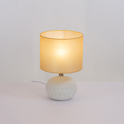 Rola Round Ceramic Table Lamp Base in White ~ Drum Lamp Shade 25cm(d) x 20cm(h) P49 ~ Peach Non Woven Fabric