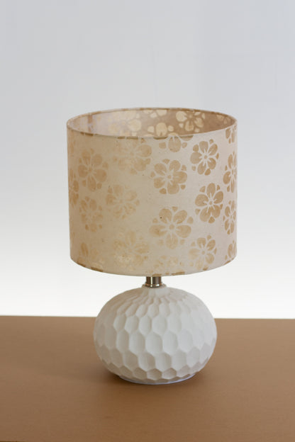 Rola Round Ceramic Table Lamp Base in White ~ Drum Lamp Shade 25cm(d) x 20cm(h) P75 ~ Batik Star Flower Natural