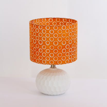 Rola Round Ceramic Table Lamp Base in White ~ Drum Lamp Shade 25cm(d) x 20cm(h) P03 ~ Batik Orange Circles