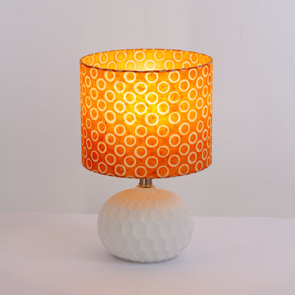Rola Round Ceramic Table Lamp Base in White ~ Drum Lamp Shade 25cm(d) x 20cm(h) P03 ~ Batik Orange Circles