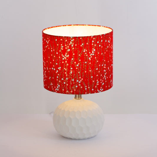 Rola Round Ceramic Table Lamp Base in White ~ Drum Lamp Shade 25cm(d) x 20cm(h) W01 ~ Red Daisies