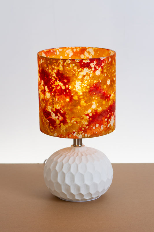 Rola Round Ceramic Table Lamp Base in White ~ Drum Lamp Shade 20cm(d) x 20cm(h) B112 ~ Batik Lava Red/Orange