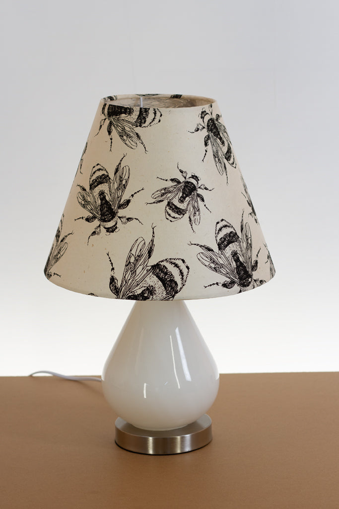 Salso Glass Swirl White Touch Table Lamp Coniacl Lampshade P42 ~ Bees Screen Print