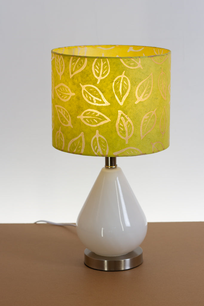 Salso Glass Swirl White Touch Table Lamp Drum Lampshade (25cm x 20cm) B117 ~ Batik Leaf Lime