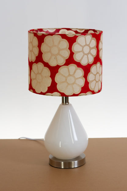 Salso Glass Swirl White Touch Table Lamp Drum Lampshade (25cm x 20cm) P18 ~ Batik Big Flower on Red