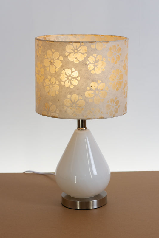 Salso Glass Swirl White Touch Table Lamp Drum Lampshade (25cm x 20cm) P75 ~ Batik Star Flower Natural