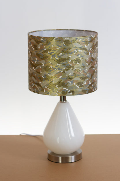 Salso Glass Swirl White Touch Table Lamp Drum Lampshade (25cm x 20cm) W03 - Gold Waves on Greys
