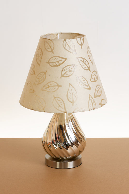 Salso Glass Swirl Chrome Touch Table Lamp Drum Lampshade (25cm x 25cm) P28 ~ Batik Leaf on Natural