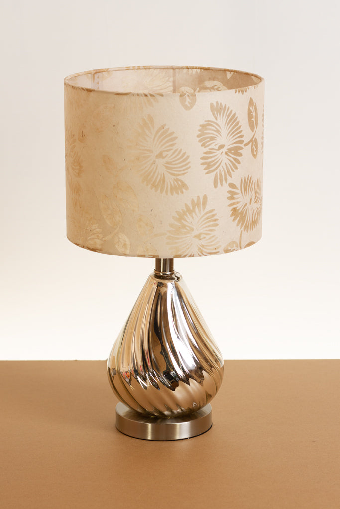 Salso Glass Swirl Chrome Touch Table Lamp Drum Lampshade (25cm x 20cm) P09 ~ Batik Peony on Natural