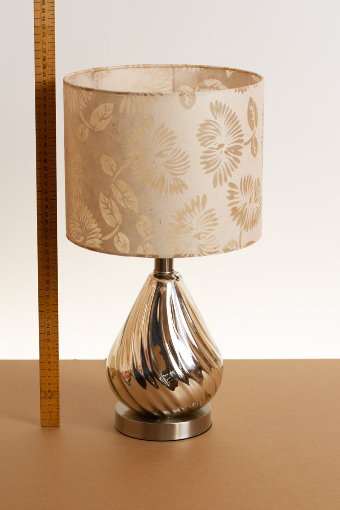 Salso Glass Swirl Chrome Touch Table Lamp Drum Lampshade (25cm x 20cm) P09 ~ Batik Peony on Natural
