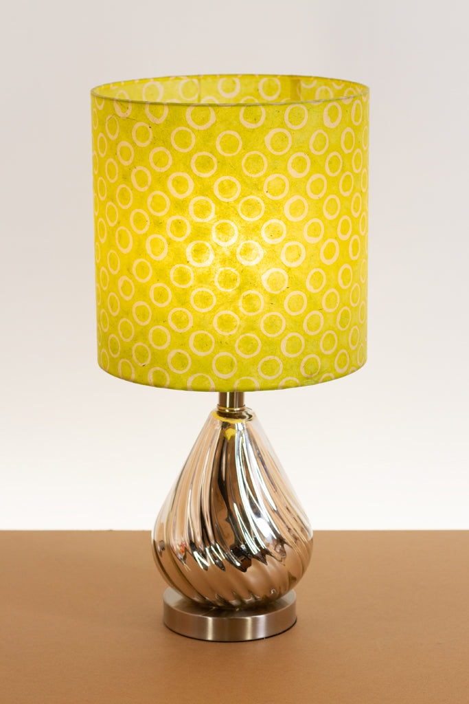 Salso Glass Swirl Chrome Touch Table Lamp Drum Lampshade (25cm x 25cm) P02 ~ Batik Lime Circles