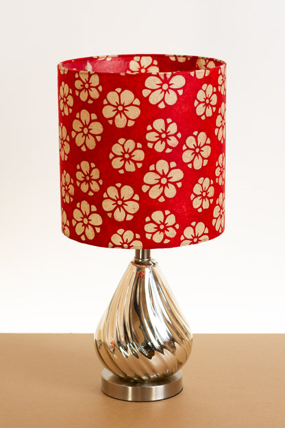 Salso Glass Swirl Chrome Touch Table Lamp Drum Lampshade (25cm x 25cm) P76 ~ Batik Star Flower Red