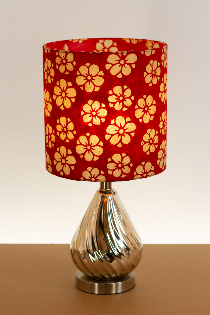 Salso Glass Swirl Chrome Touch Table Lamp Drum Lampshade (25cm x 25cm) P76 ~ Batik Star Flower Red
