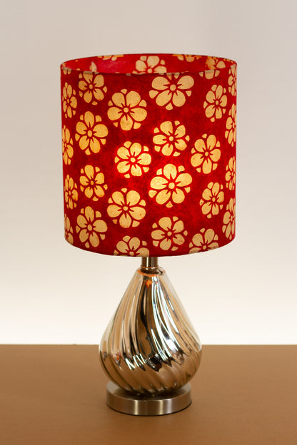 Salso Glass Swirl Chrome Touch Table Lamp Drum Lampshade (25cm x 25cm) P76 ~ Batik Star Flower Red