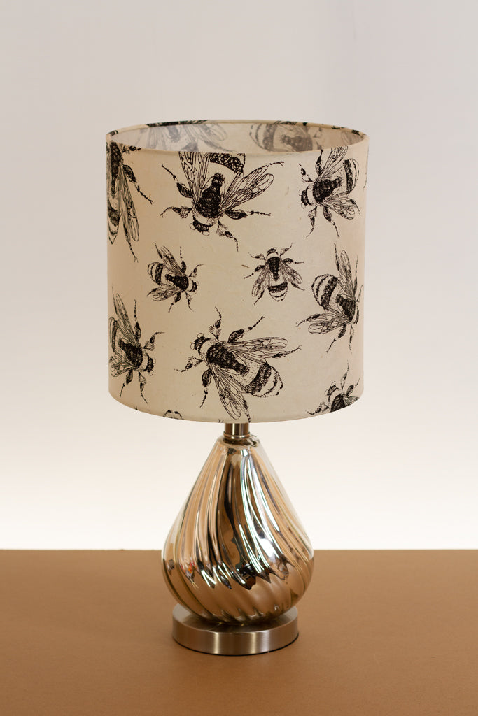 Salso Glass Swirl Chrome Touch Table Lamp Drum Lampshade (25cm x 25cm) P42 ~ Bees Screen Print