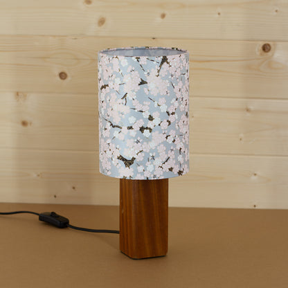 Cherry Blossom Lampshade on Square Sapele Table Lamp base, Handmade by Imbue Lighting on the Isle of Anglesey