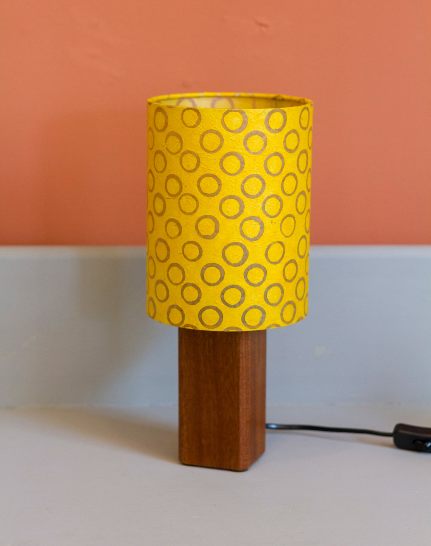Square Sapele Table Lamp with 15x20cm Drum Lamp Shade P71