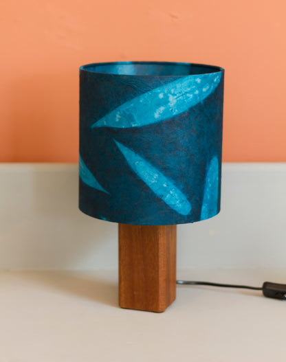 Square Sapele Table Lamp with 20x20cm Drum Lamp Shade P99