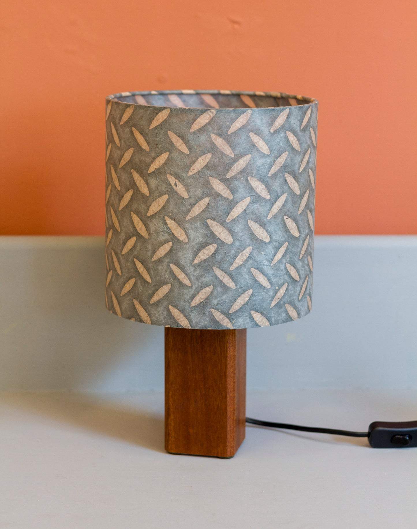 Square Sapele Table Lamp with 20x20cm Drum Lamp Shade P88