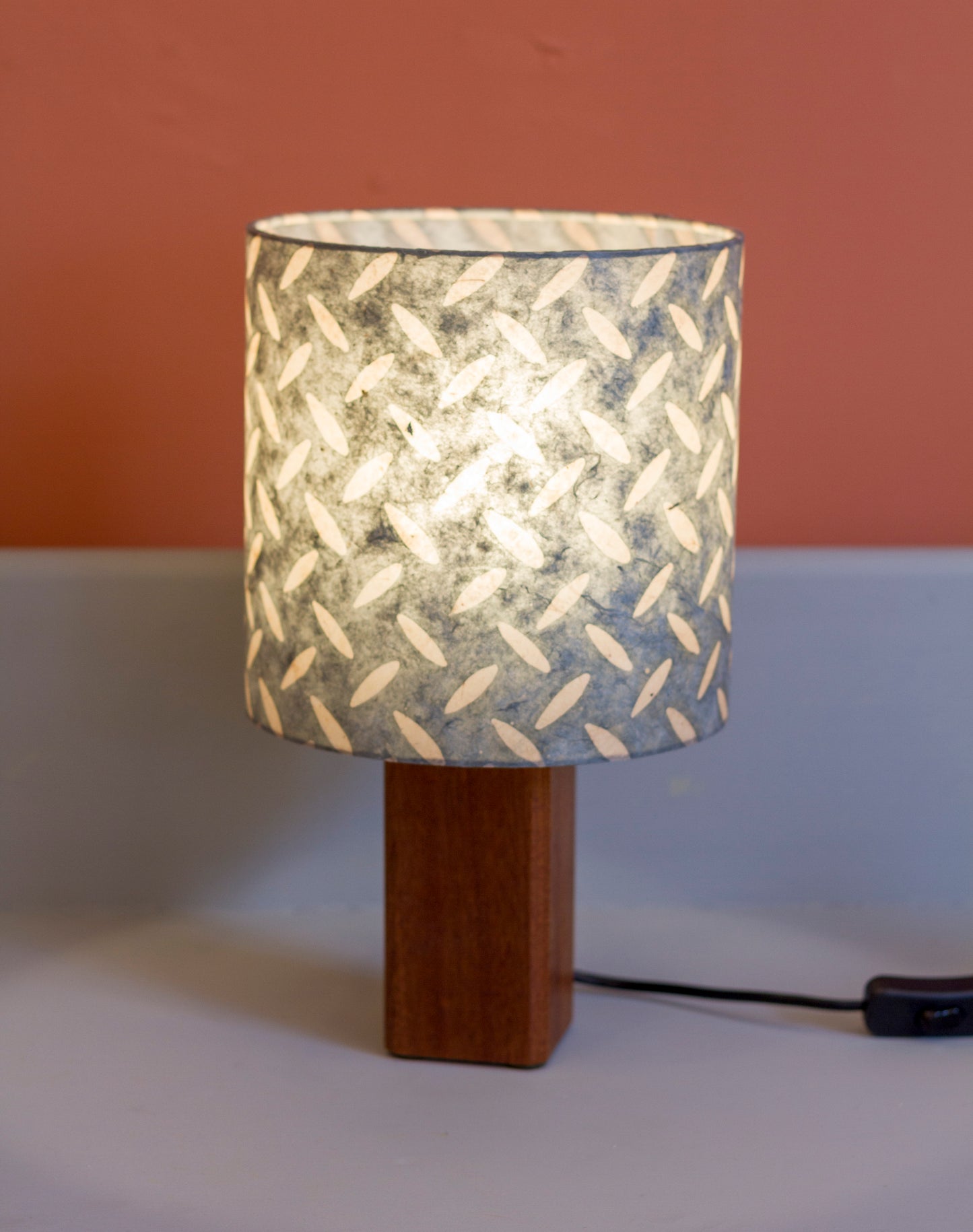 Square Sapele Table Lamp with 20x20cm Drum Lamp Shade P88