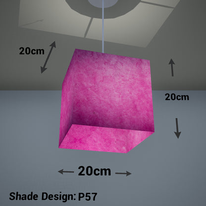 Square Lamp Shade - P57 - Hot Pink Lokta, 20cm(w) x 20cm(h) x 20cm(d)