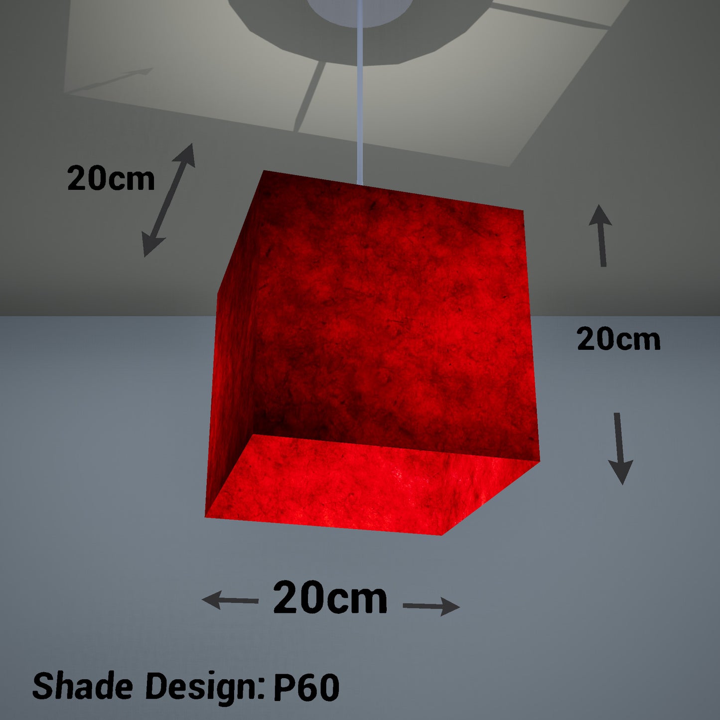 Square Lamp Shade - P60 - Red Lokta, 20cm(w) x 20cm(h) x 20cm(d)