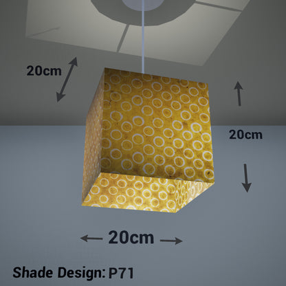 Square Lamp Shade - P71 - Batik Yellow Circles, 20cm(w) x 20cm(h) x 20cm(d) - Imbue Lighting