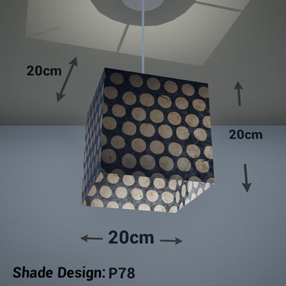 Square Lamp Shade - P78 - Batik Dots on Grey, 20cm(w) x 20cm(h) x 20cm(d) - Imbue Lighting