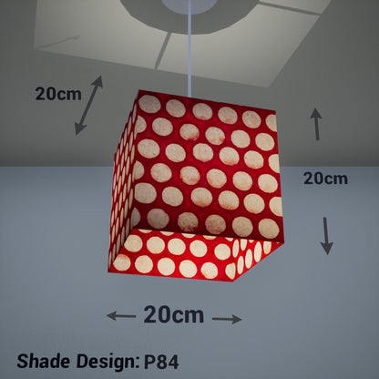 Square Lamp Shade - P84 ~ Batik Dots on Red, 20cm(w) x 20cm(h) x 20cm(d)