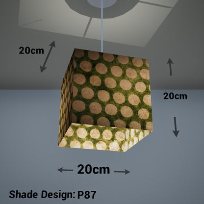 Square Lamp Shade - P87 ~ Batik Dots on Green, 20cm(w) x 20cm(h) x 20cm(d)