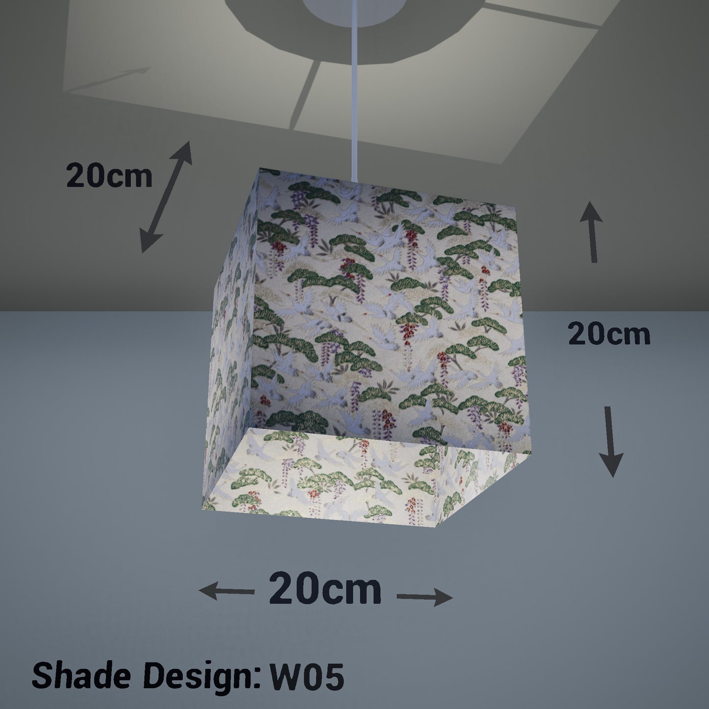 Square Lamp Shade - W05 ~ Cranes, 20cm(w) x 20cm(h) x 20cm(d) - Imbue Lighting