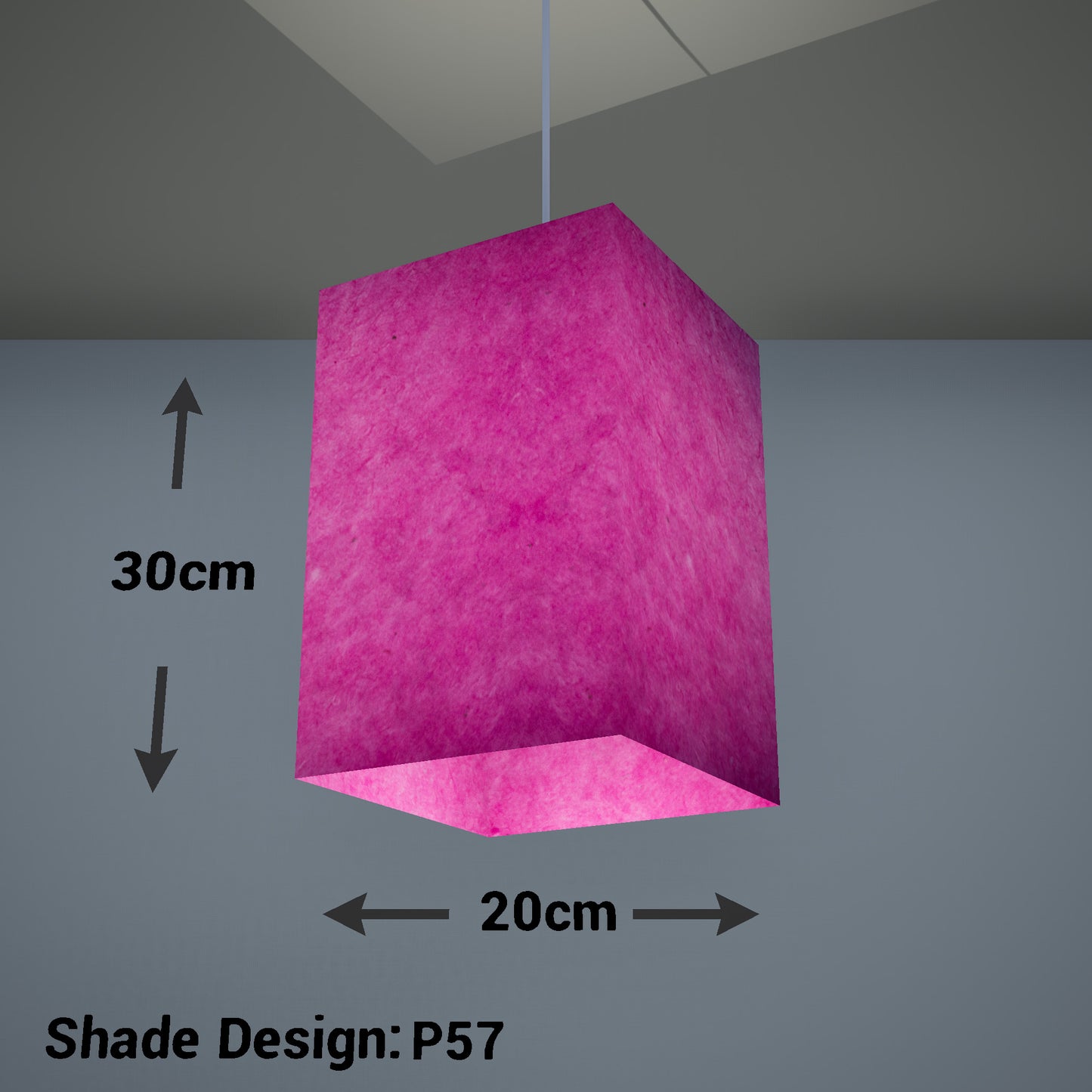 Square Lamp Shade - P57 - Hot Pink Lokta, 20cm(w) x 30cm(h) x 20cm(d)