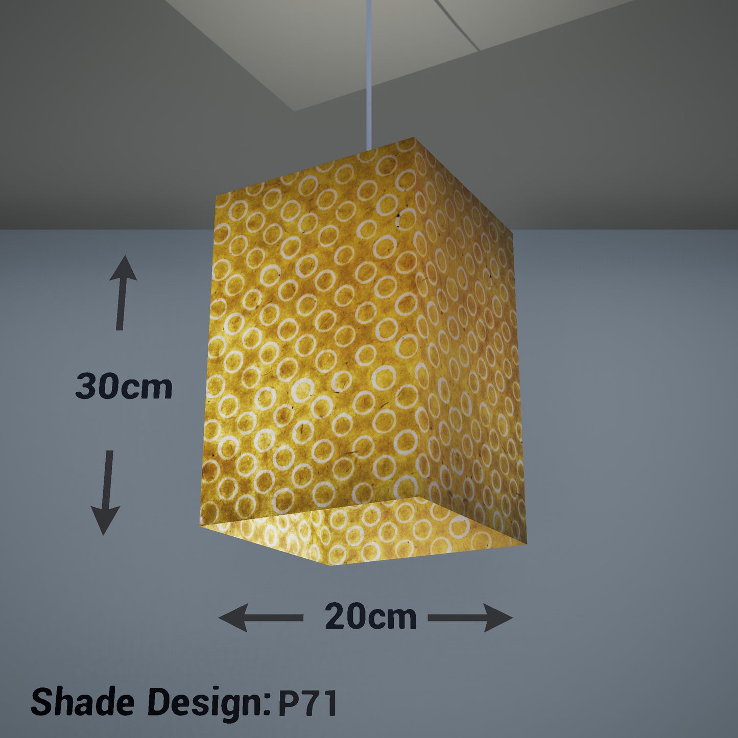 Square Lamp Shade - P71 - Batik Yellow Circles, 20cm(w) x 30cm(h) x 20cm(d) - Imbue Lighting