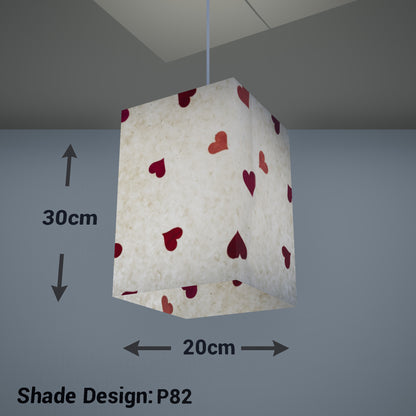 Square Lamp Shade - P82 ~ Hearts on Lokta Paper, 20cm(w) x 30cm(h) x 20cm(d) - Imbue Lighting