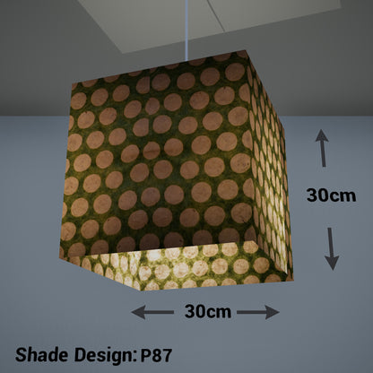Square Lamp Shade - P87 ~ Batik Dots on Green, 30cm(w) x 30cm(h) x 30cm(d)
