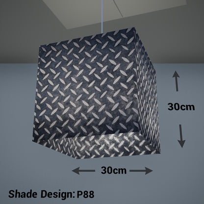 Square Lamp Shade - P88 ~ Batik Tread Plate Grey, 30cm(w) x 30cm(h) x 30cm(d)