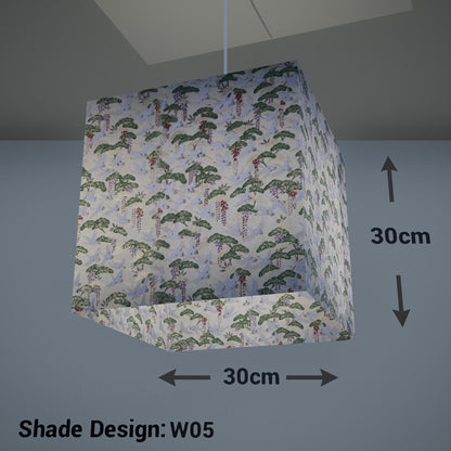 Square Lamp Shade - W05 ~ Cranes, 30cm(w) x 30cm(h) x 30cm(d) - Imbue Lighting