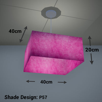 Square Lamp Shade - P57 - Hot Pink Lokta, 40cm(w) x 20cm(h) x 40cm(d)