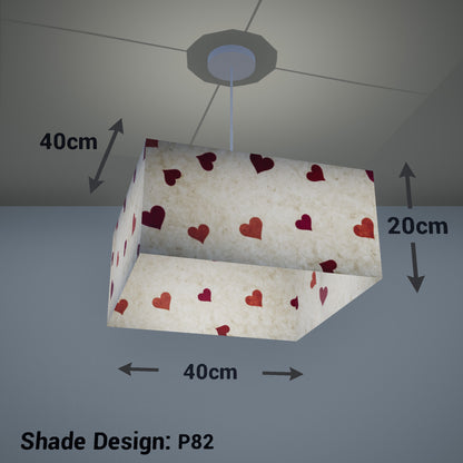 Square Lamp Shade - P82 ~ Hearts on Lokta Paper, 40cm(w) x 20cm(h) x 40cm(d) - Imbue Lighting