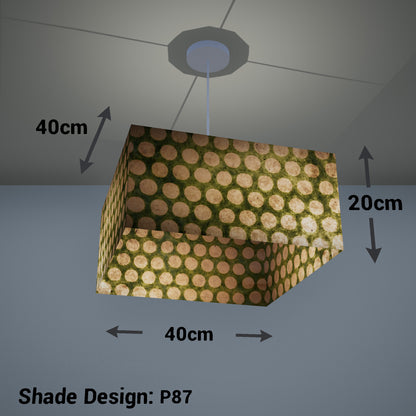 Square Lamp Shade - P87 ~ Batik Dots on Green, 40cm(w) x 20cm(h) x 40cm(d)