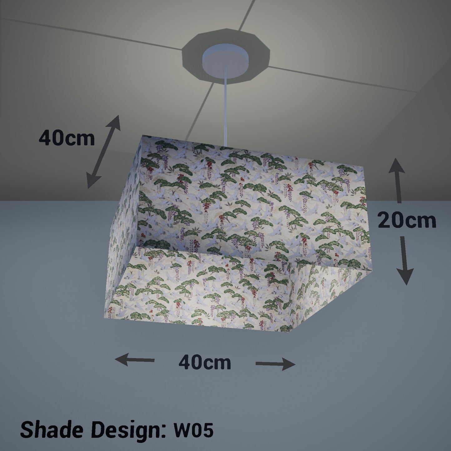 Square Lamp Shade - W05 ~ Cranes, 40cm(w) x 20cm(h) x 40cm(d) - Imbue Lighting