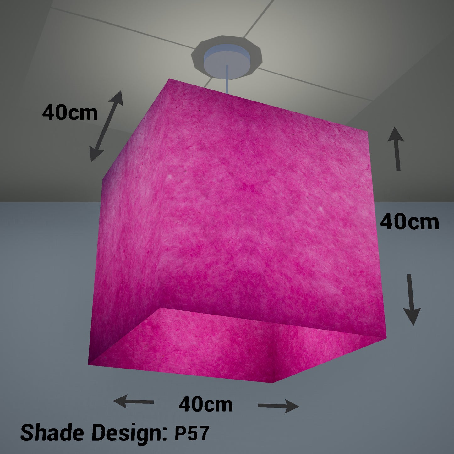 Square Lamp Shade - P57 - Hot Pink Lokta, 40cm(w) x 40cm(h) x 40cm(d)