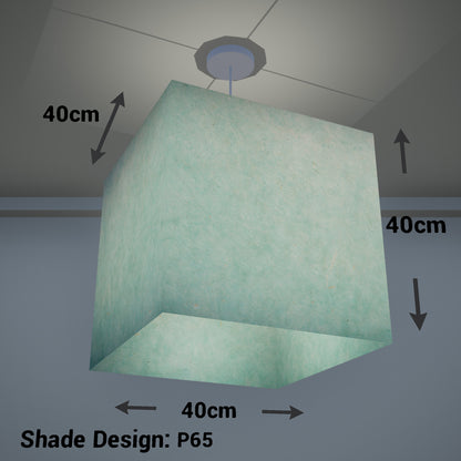 Square Lamp Shade - P65 - Turquoise Lokta, 40cm(w) x 40cm(h) x 40cm(d)